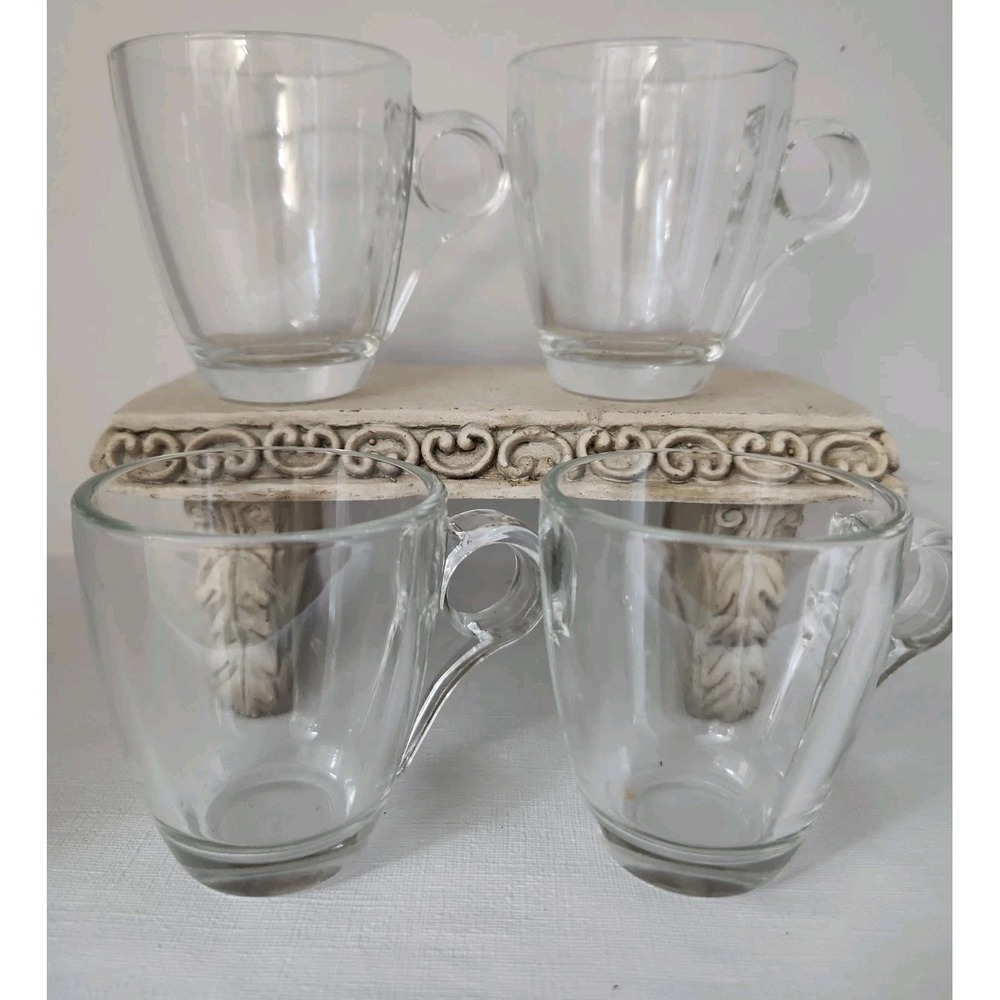 Clear Glass Espresso Cup Art Deco Set of 4